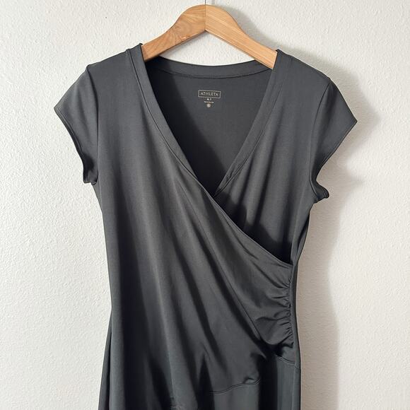 Athleta TALL Nectar Faux Wrap Black Knee Length Dress‎ Women's Size XL TALL - Picture 2 of 13